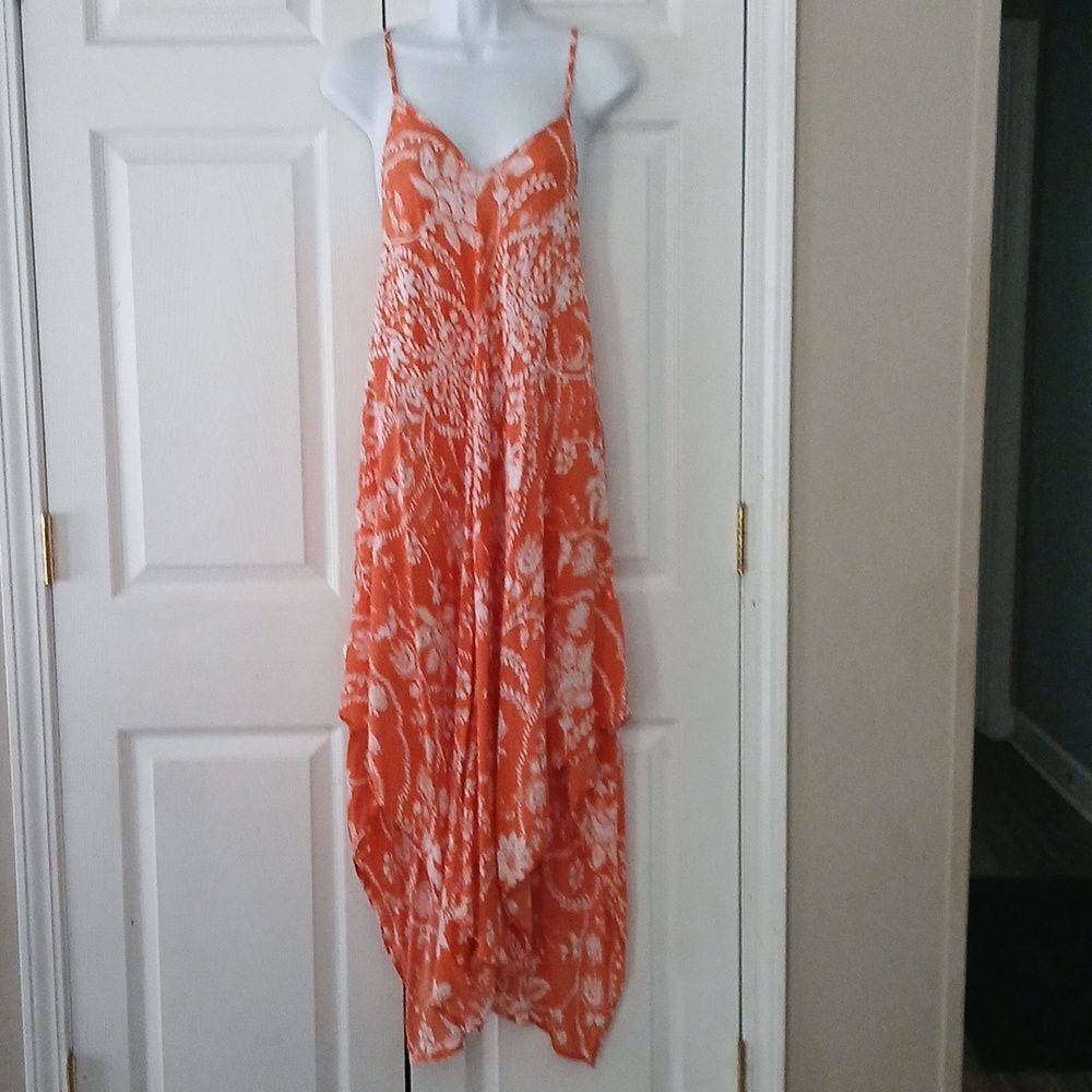 Island Beach tangerine orange and white beach dress cover up beach wear Sz S